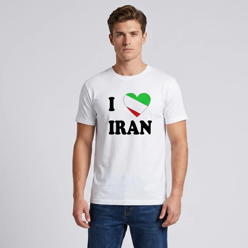 تی شرت مردانه طرح هواداری تیم ملی ایران I LOVE IRAN کد 3654