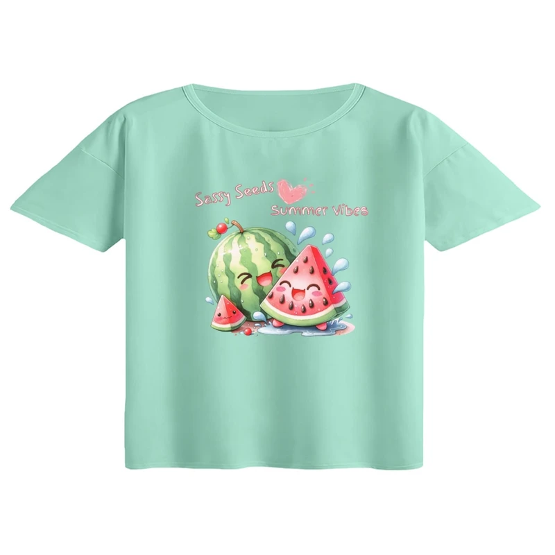 کراپ تی‌شرت آستین کوتاه زنانه مدل هندوانه یلدایی کد 74