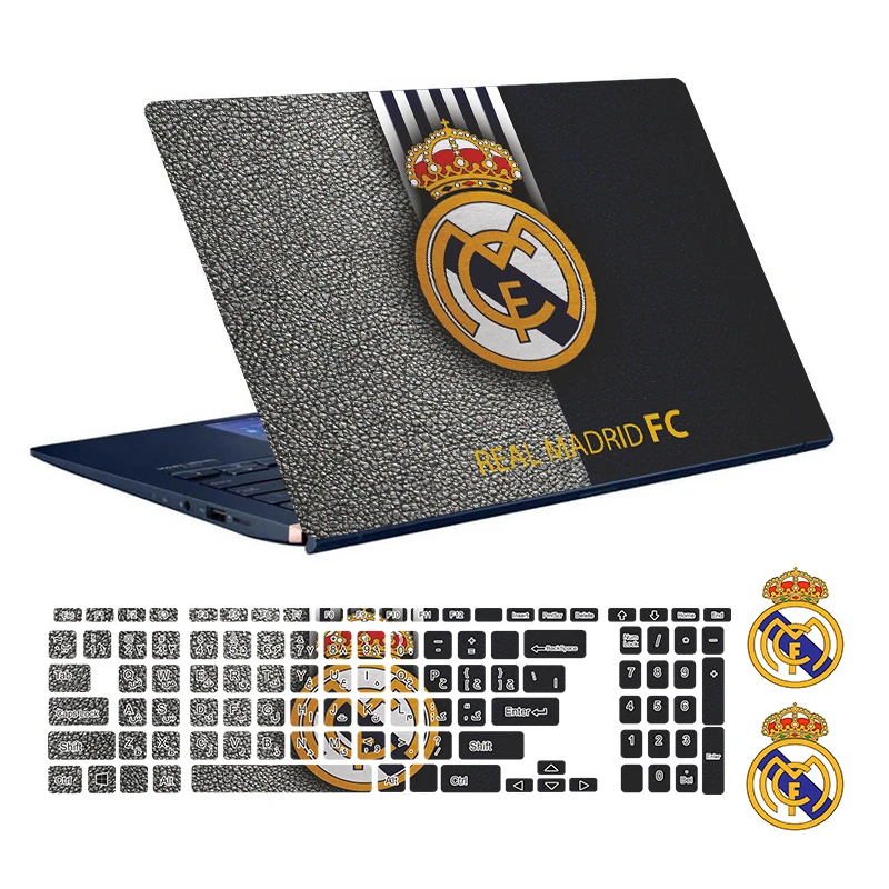 استیکر لپ تاپ توییجین و موییجین طرح Real Madrid کد 02 مناسب برای لپ تاپ 15.6 اینچ به همراه برچسب حروف فارسی کیبورد 