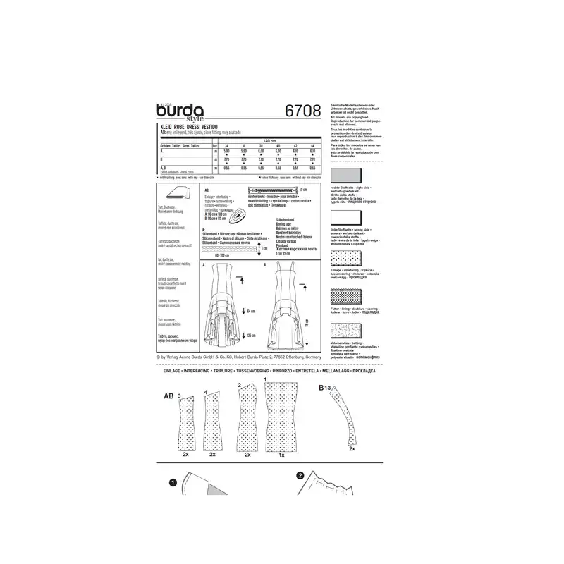 الگو خیاطی لباس مجلسی زنانه بوردا استایل کد 6708 سایز 34 تا 44 متد مولر