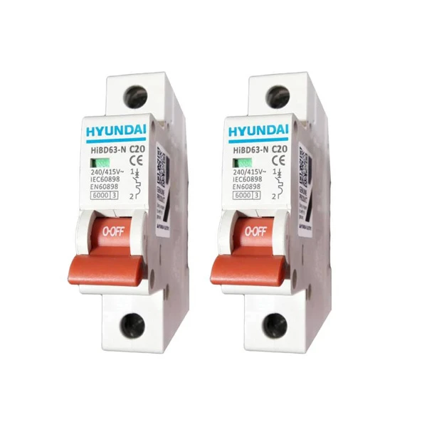 فیوز مینیاتوری تک فاز 20 آمپر هیوندای مدل C20 بسته دو عددی