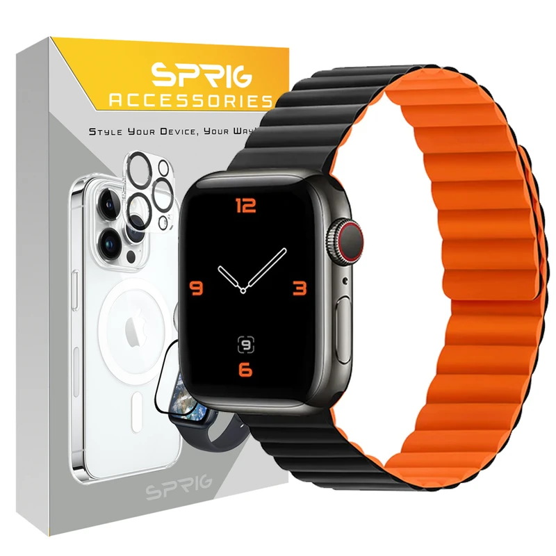 بند اسپریگ مدل magnetic silicon dual color مناسب برای اپل واچ Series 8 Aluminum 45mm / Series 7 Aluminum 45mm