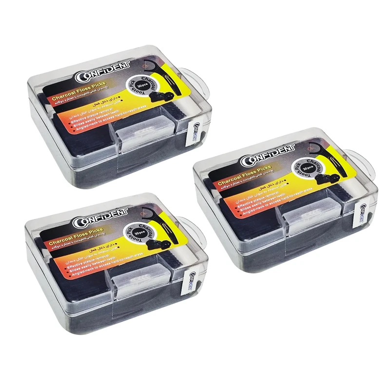 نخ دندان کانفیدنت مدل Charcoal- Dual سه بسته 30 عددی