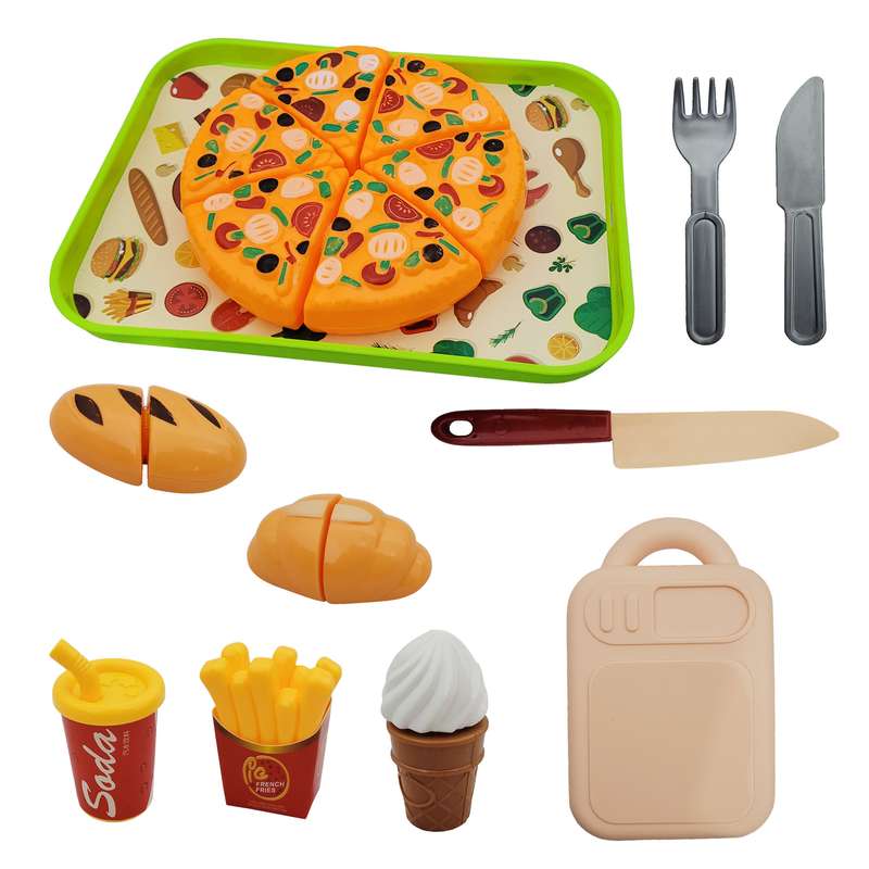 ست اسباب بازی فست فود مدل پیتزا کد 8002010 مجموعه 16 عددی