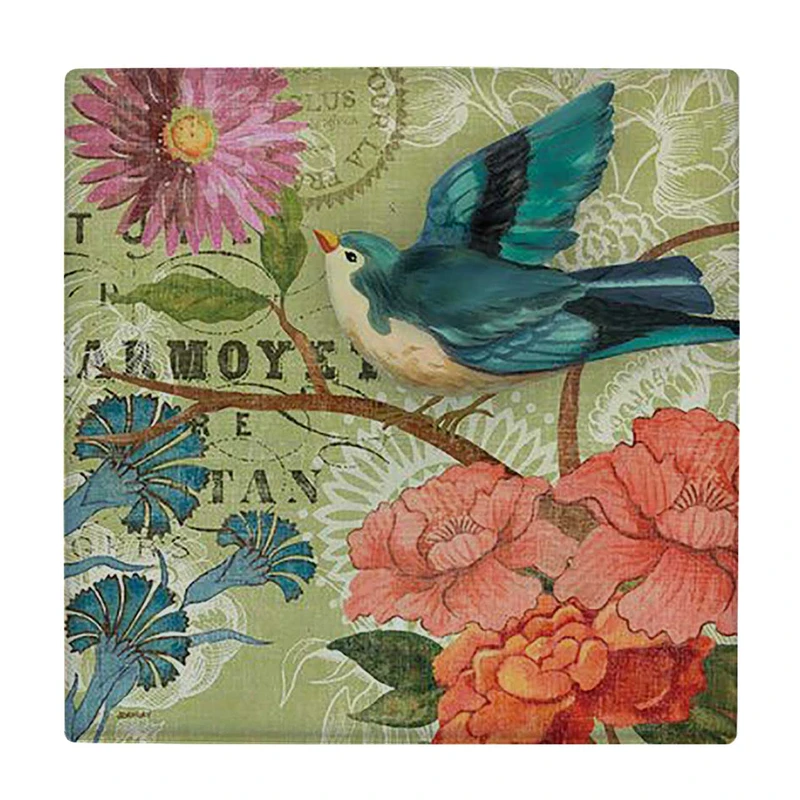  زیر لیوانی  طرح نقاشی پرنده و بوته گل ها کد    6167380_5489