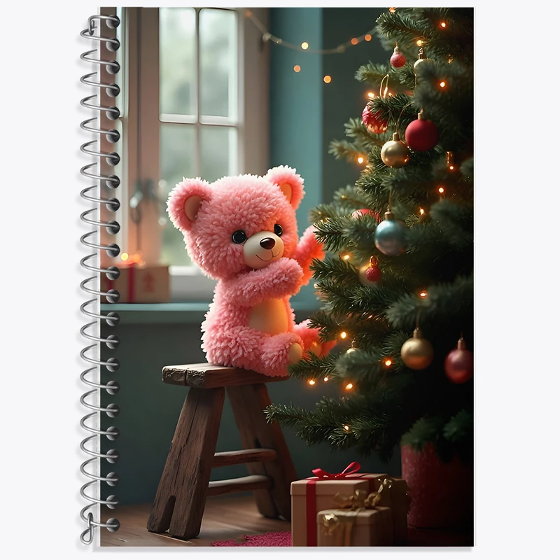 دفتر زبان 50 برگ خندالو مدل دو خط طرح خرس و درخت کریسمس کد F7127