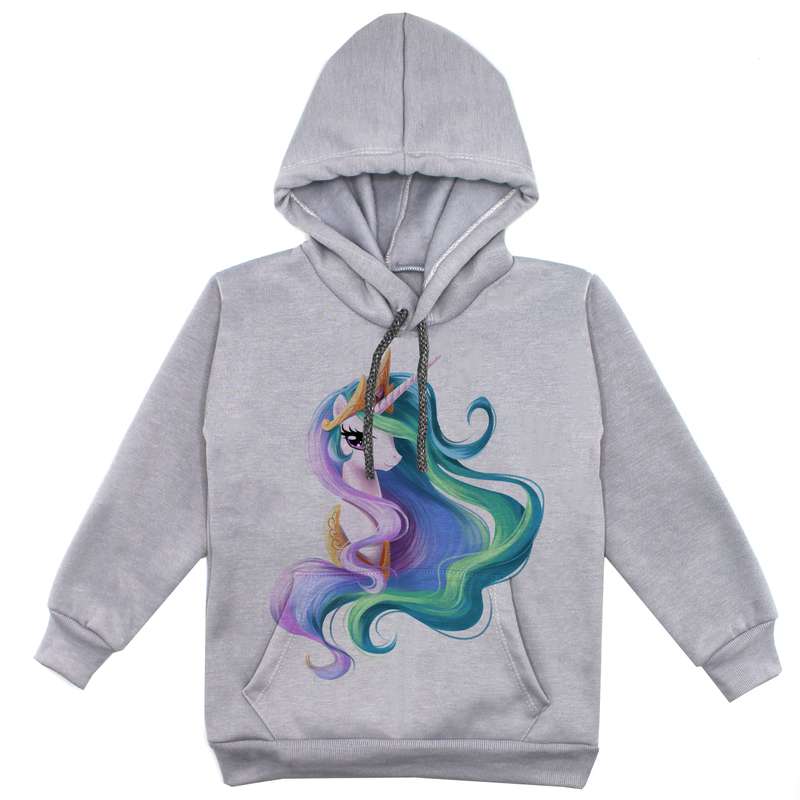 هودی دخترانه مدل تکشاخ F48 رنگ طوسی