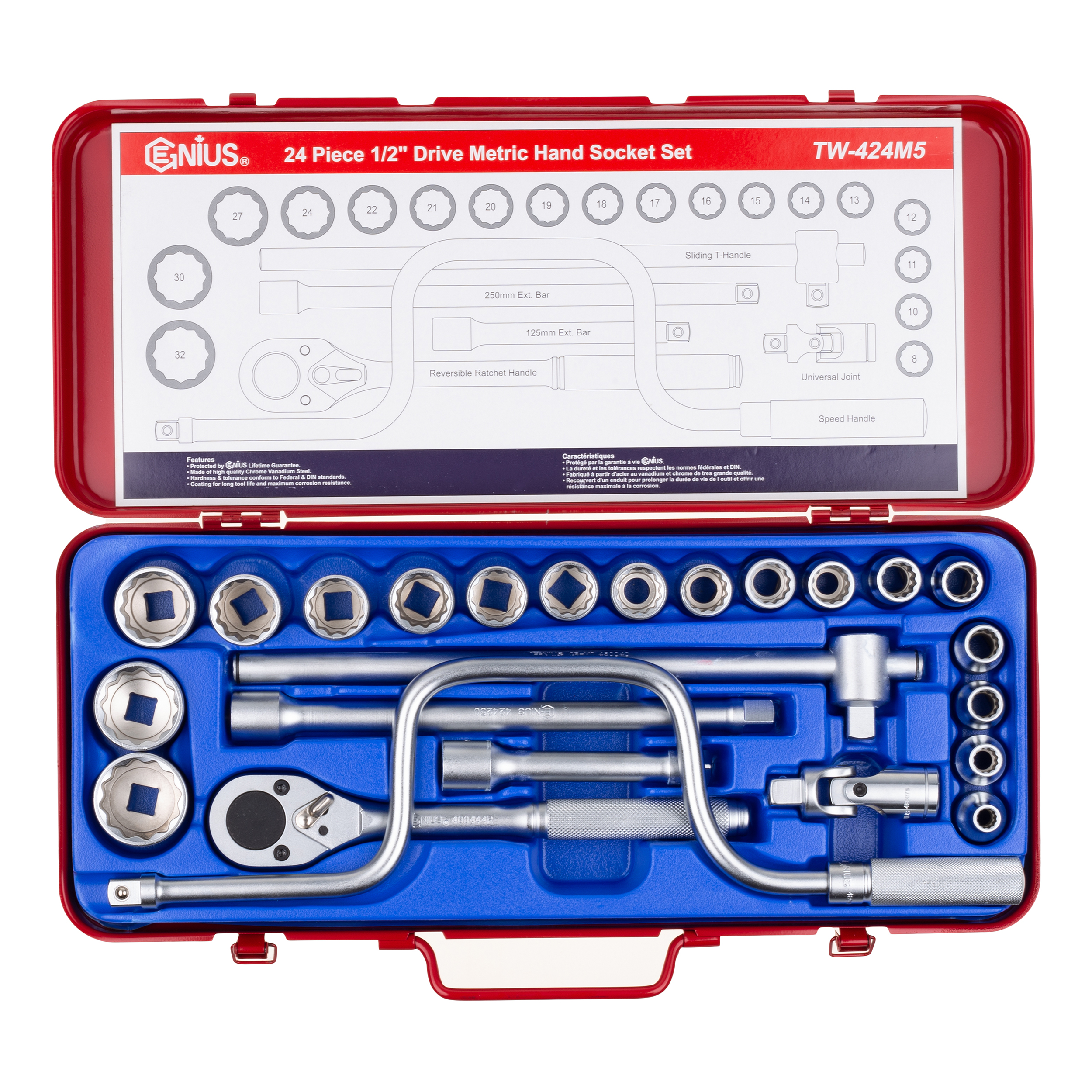 آچار بکس جنیوس تولز مدل  TW-424M5 سایز 1/2 اینچ مجموعه 24 عددی