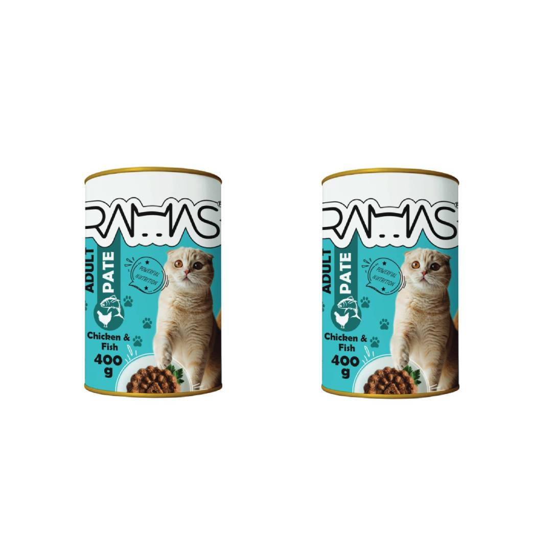 کنسرو  غذای گربه راماس مدل مرغ و ماهی وزن 400 گرم مجموعه 2 عددی