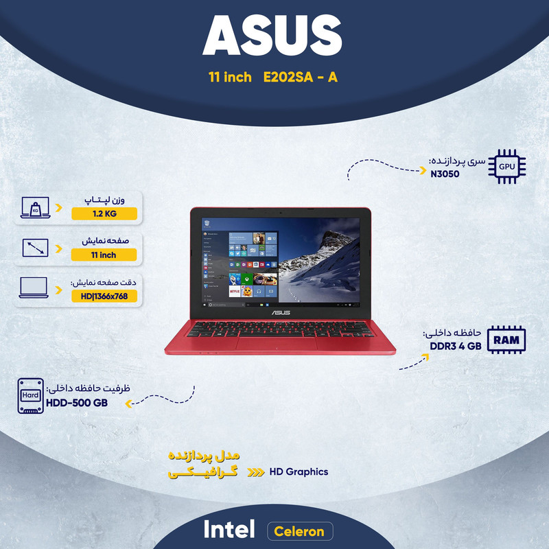 لپ تاپ 11 اینچی ایسوس مدل E202SA - A