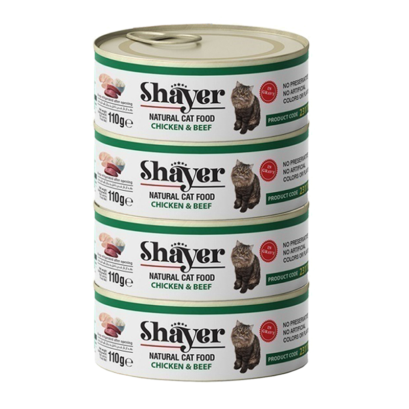 کنسرو گربه شایر مدل مرغ و گوشت وزن 110 گرم بسته 4 عددی