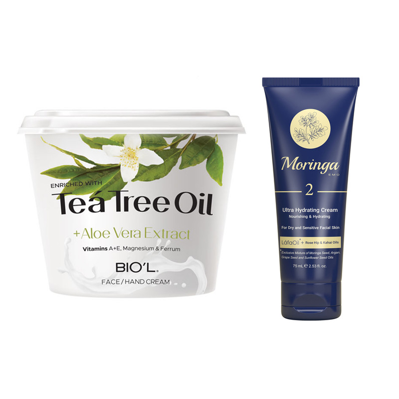 کرم مرطوب کننده مورینگا امو مدل رز هیپ حجم 75 میلی لیتر به همراه کرم مرطوب کننده بیول مدل Tea Tree Oil حجم 250 میلی لیتر