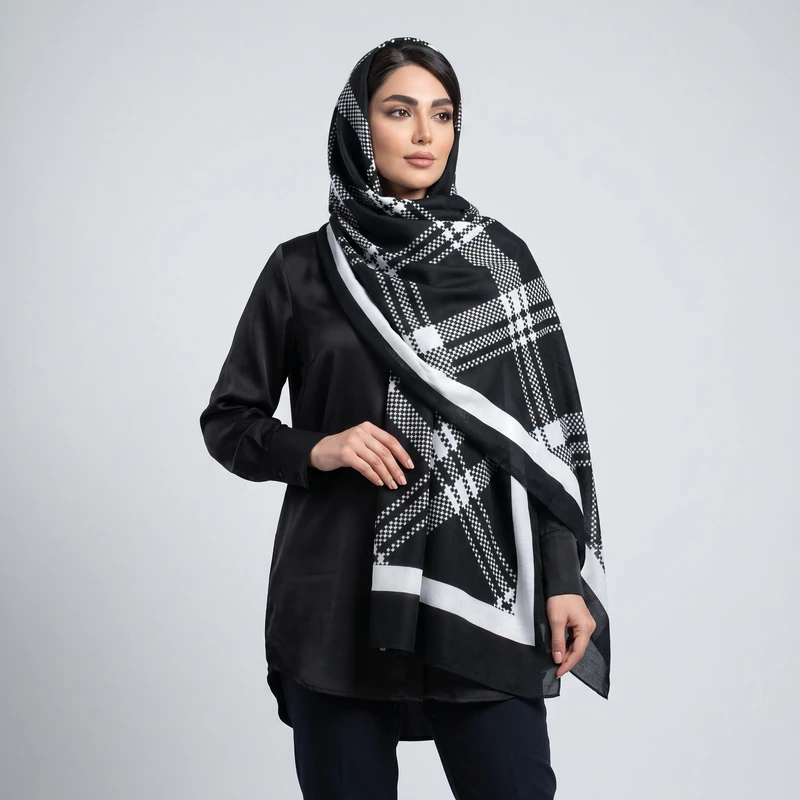 شال زنانه مدل نخی خنک هندسی تابستانه کد a-5081