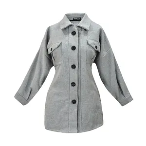 پالتو زنانه ربکا مدل یقه دار جلو دکمه کد 7201 رنگ طوسی