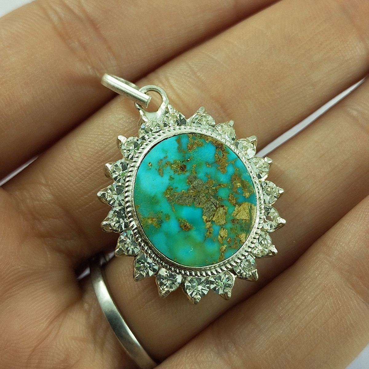 آویز گردنبند نقره زنانه سلین کالا مدل فیروزه نیشابور کد 22