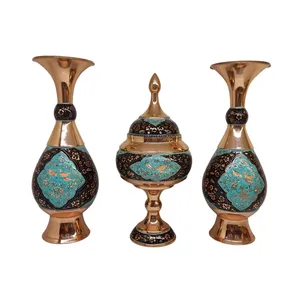 ست 3 تکه گلدان و شکلات خوری مسی مدل الماس تراش کد 25