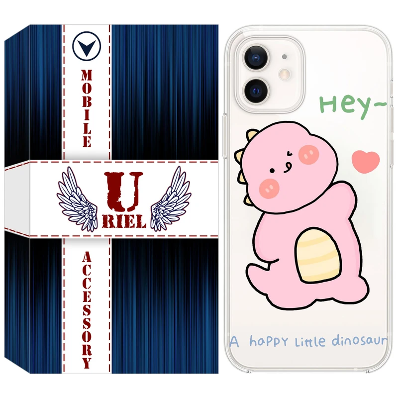 کاور یوریل قاب مدل Clear کد 26 طرح دایناسور صورتی مناسب برای گوشی موبایل اپل iPhone 12