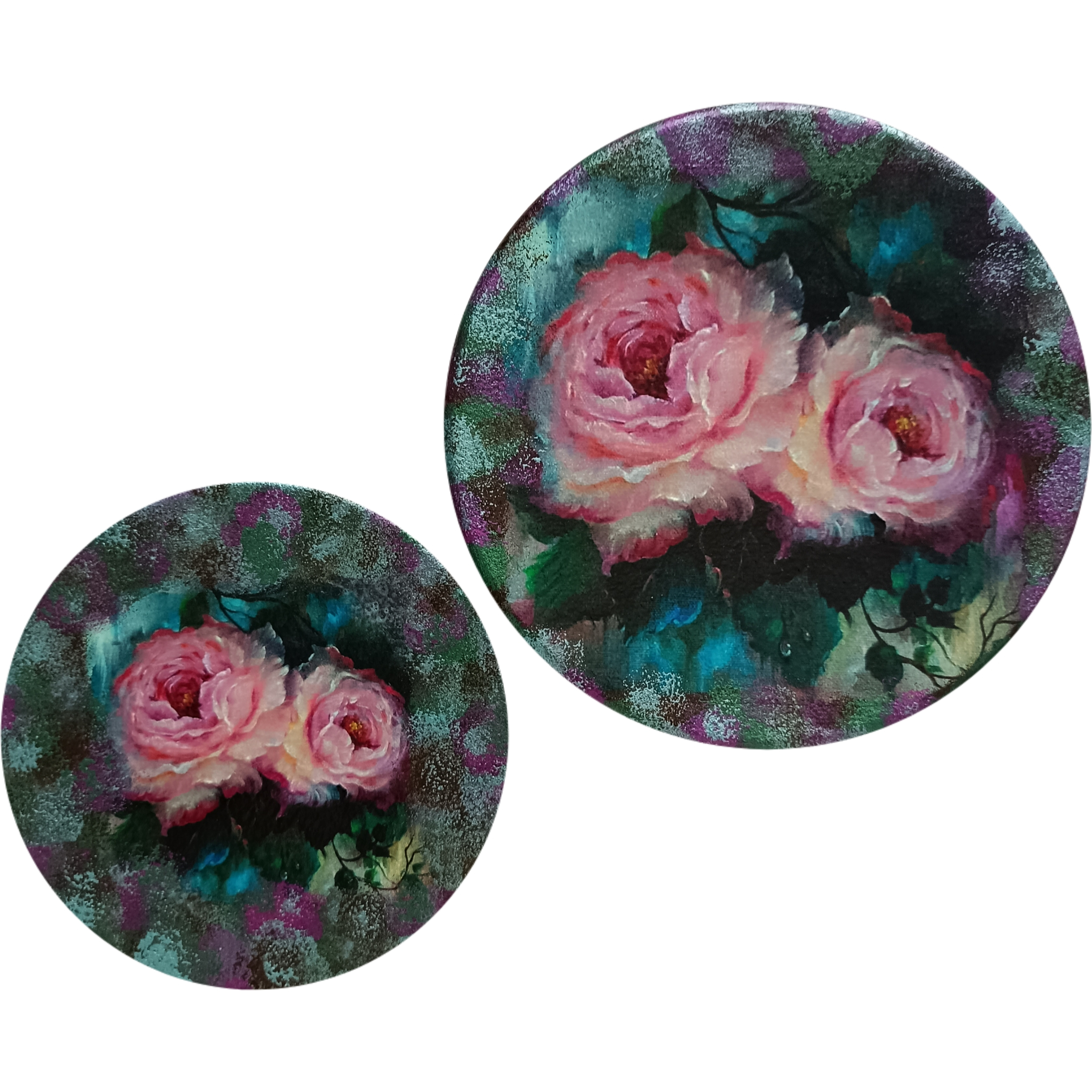 بشقاب دیوارکوب سفالی مدل گل کد 12 مجموعه 2 عددی