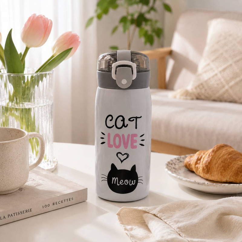 فلاسک کودک مدل گربه MEOW طرح CAT LOVE گنجایش 350 لیتر