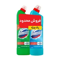 مایع سفید کننده آبی دامستوس با رایحه اکالیپتوس حجم 750 میلی لیتر به همراه مایع سفید کننده سبز دامستوس با رایحه کاج حجم 750 میلی لیتر
