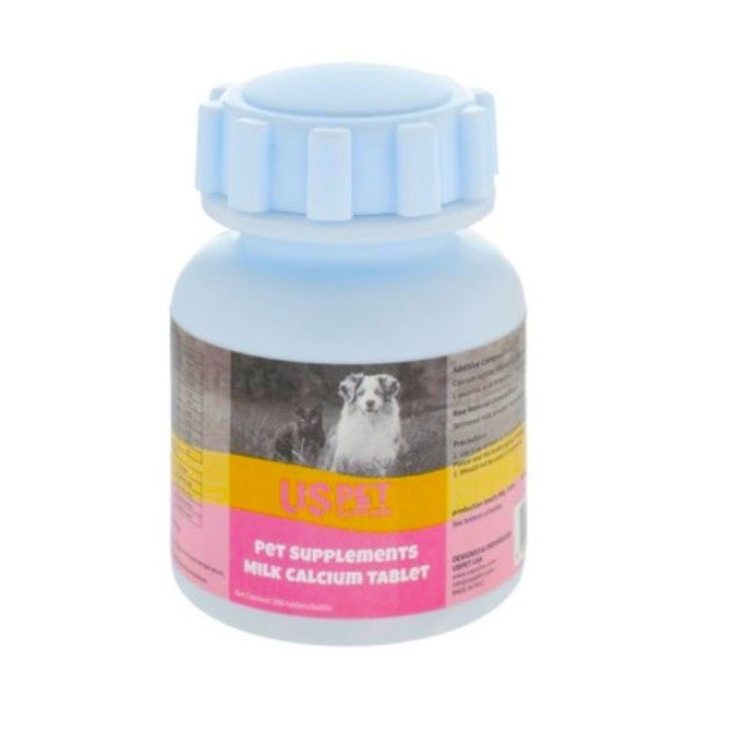 مکمل سگ و گربه یو اس پت مدل Milk Calcium Tablets بسته 200 عددی