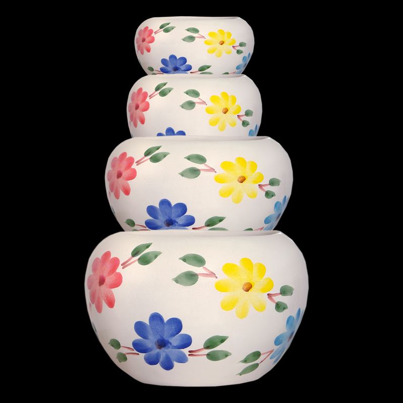 گلدان سفالی طرح گلدار کد w01 مجموعه 4 عددی