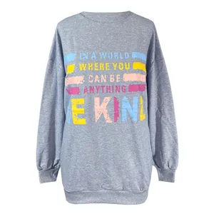 سویشرت زنانه مدل be kind کد 1543 رنگ طوسی