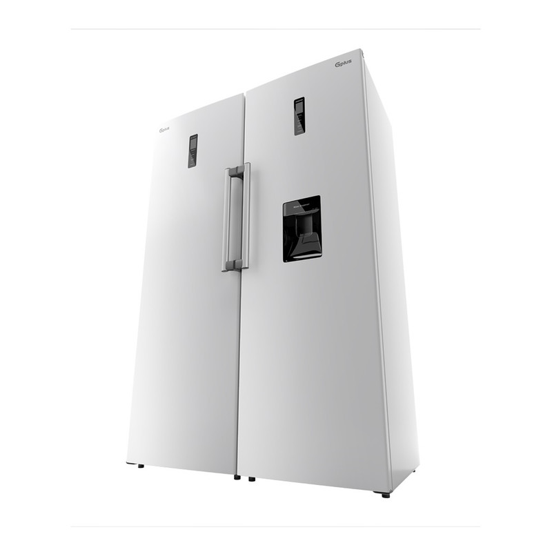 یخچال فریزر دوقلو 32 فوت جی پلاس مدل GRF-P2736-FW/LW، دارای سرمایش و انجماد سریع، با ارتفاع 185، پهنای 119 و عمق 65 سانتی متر، میزان مصرف انرژی A++، دارای 4 طبقه در یخچال و 4 کشو در فریزر