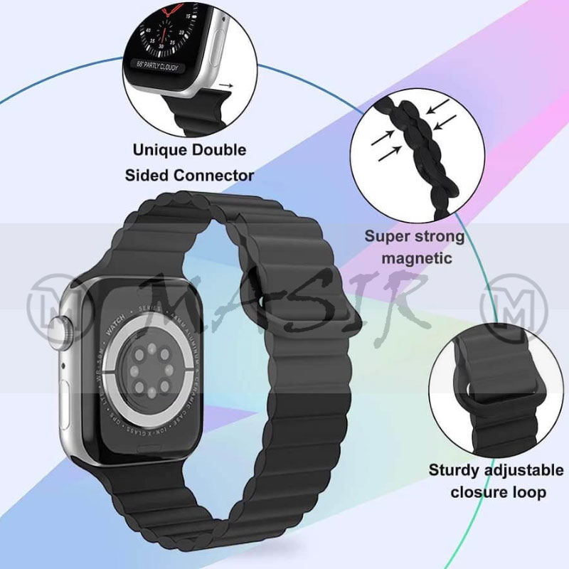 بند مسیر مدل Silicone Loop 2C Magnetic مناسب برای اپل واچ سری 1/2/3/4/5/6/7/8/9/SE سایز 38/40/41 میلی متری