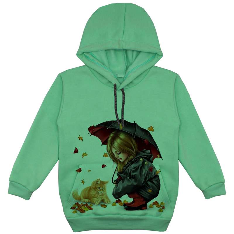 هودی دخترانه مدل دختر پاییزی F01 رنگ سبز