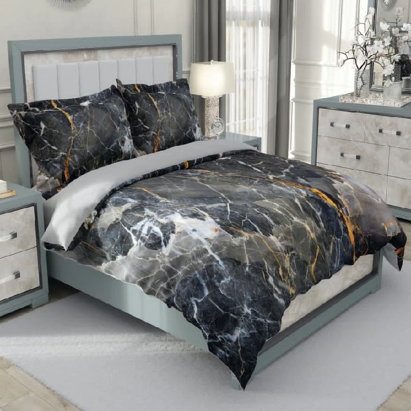 سرویس روتختی طرح سنگ مرمر مدل Black marble دو نفره 6 تکه