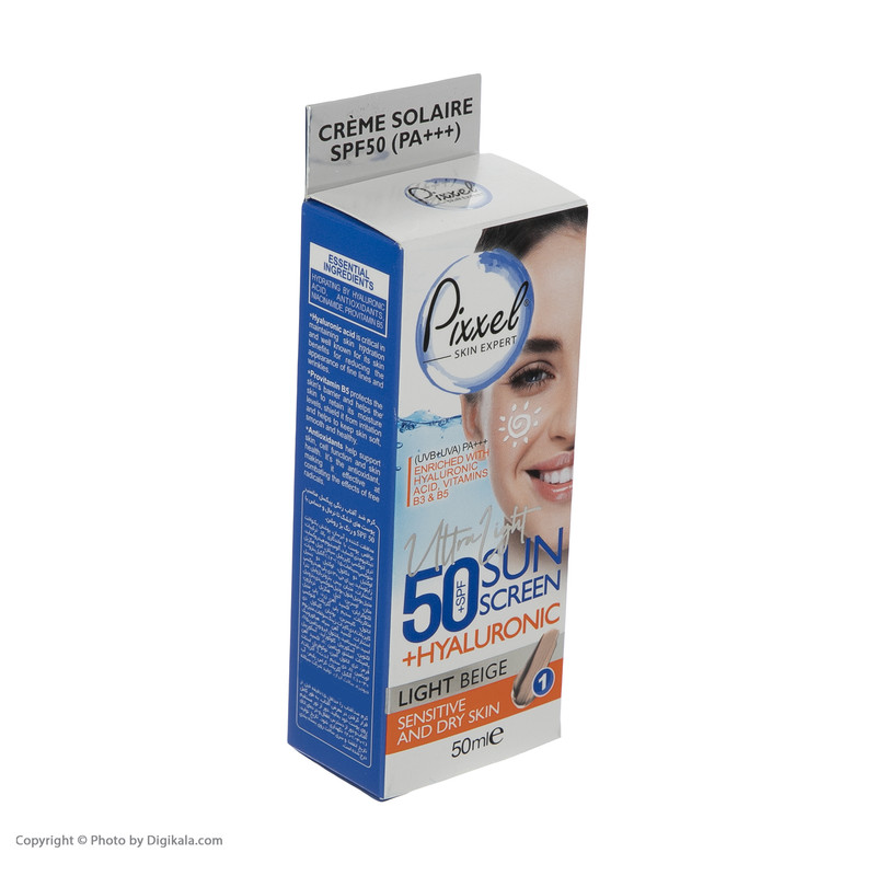 کرم ضد آفتاب رنگی پیکسل SPF50 مدل LIGHT BEIGE محافظ UVA ،UVB و +++PA، مرطوب‌کننده، مناسب پوست‌های حساس و خشک حجم 50 میلی‌لیتر
