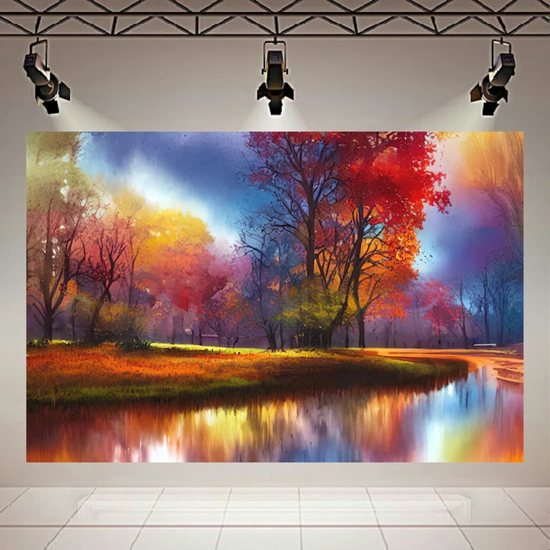  پوستر طرح مخمل  پارک پاییزی مدل رنگارنگ کد AR303534