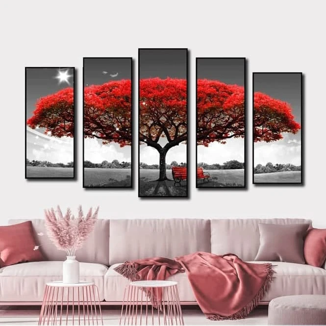 تابلو آتریسا طرح درخت مدرن مدل AT00306 مجموعه 5 عددی
