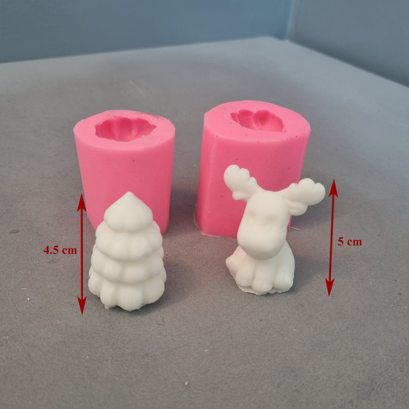 قالب شمع مدل ست گوزن، کاج و بابانوئل کلاه دار کریسمس مجموعه سه عددی