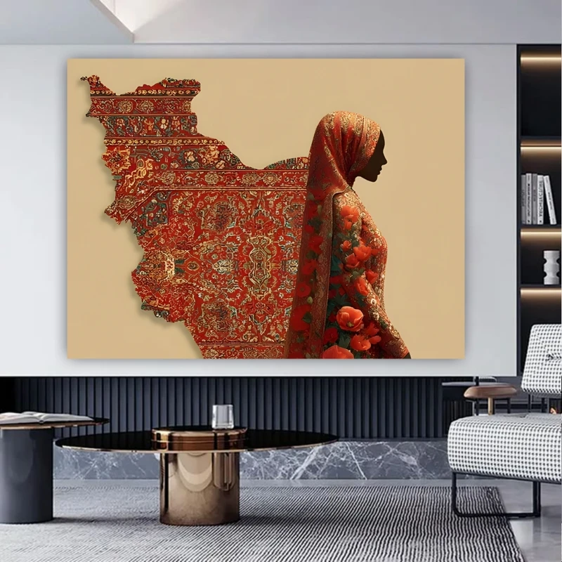 پوستر پارچه ای طرح مخمل  فرش ایرانی مدل نقشه ایران کد BK27510
