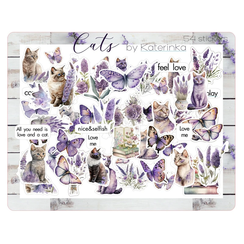 برچسب کاترینکا طرح برش خورده بولت ژورنال و اسکرپ بوک مدل Cats بسته 54 عددی