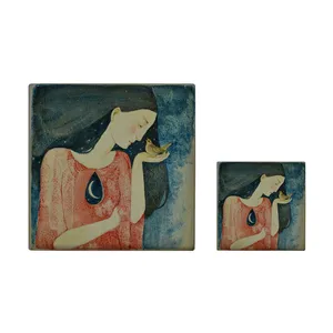  کاشی کارنیلا طرح بانو و ماه مدل لوحی آویز کد kla105 مجموعه 2 عددی
