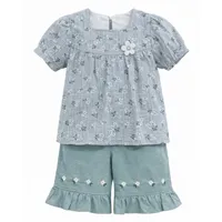 ست پیراهن و شلوارک دخترانه مدل گل گچی کد 2368