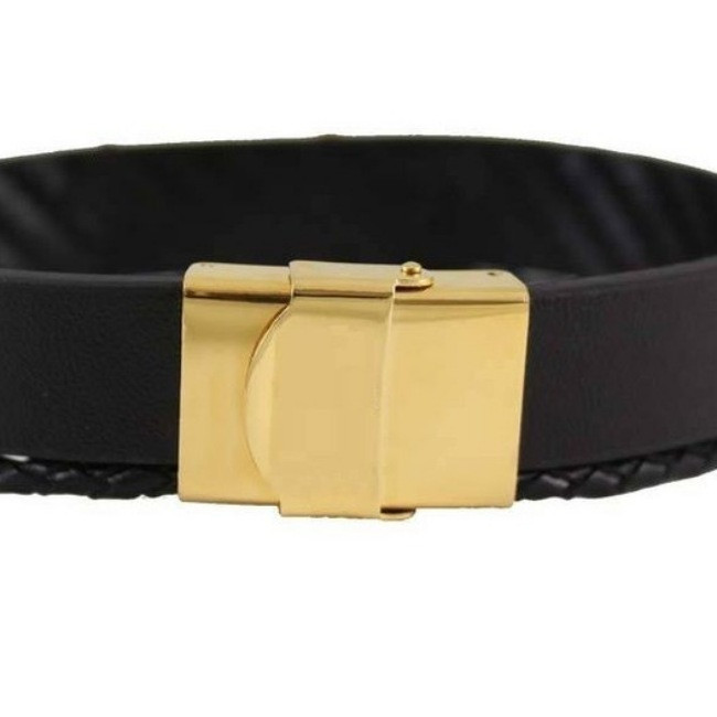 دستبند طلا 18 عیار مردانه الین گالری مدل چرم و کارتیه کد 3000chm