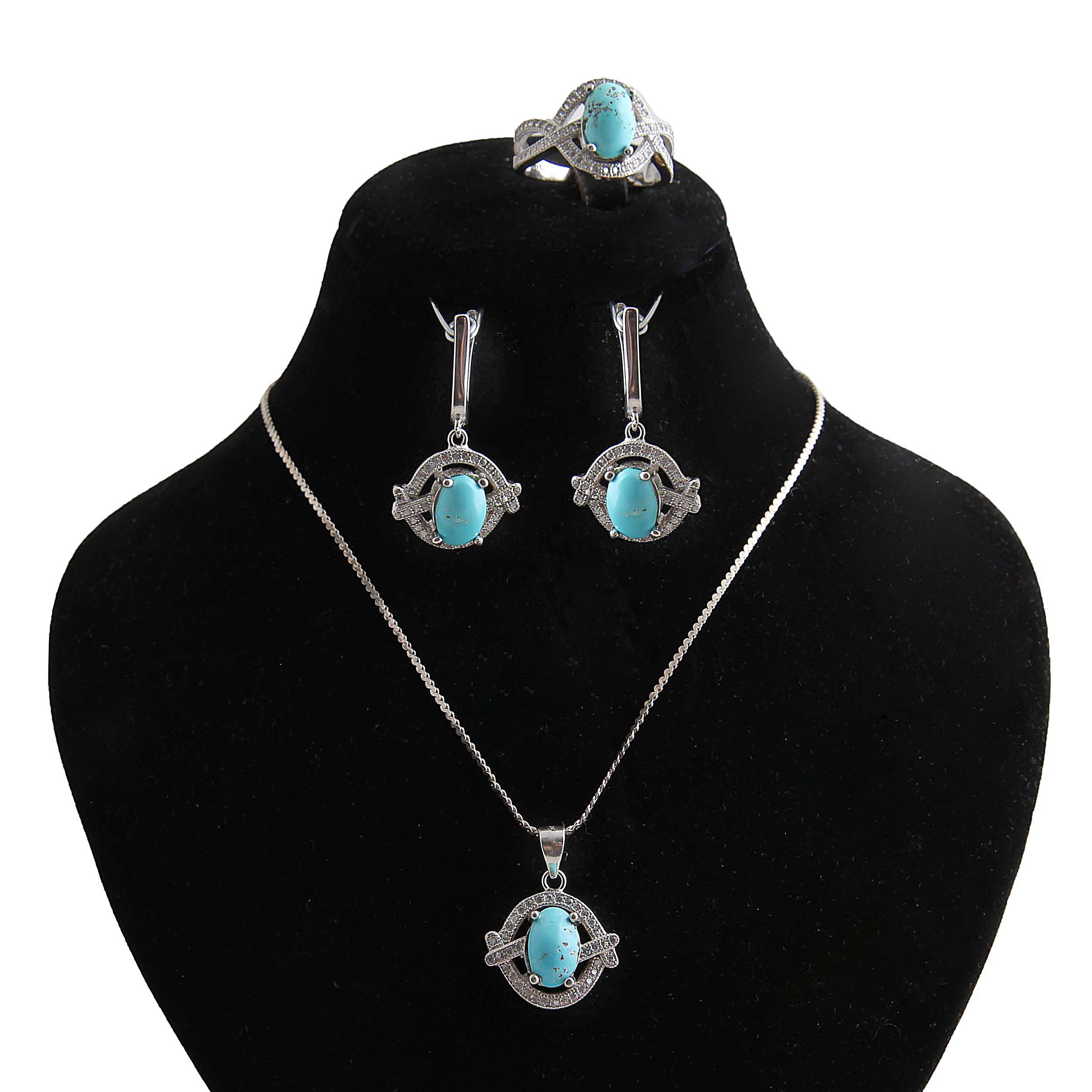 نیم ست نقره زنانه بازرگانی میلادی مدل فیروزه نیشابور کد NTR_328