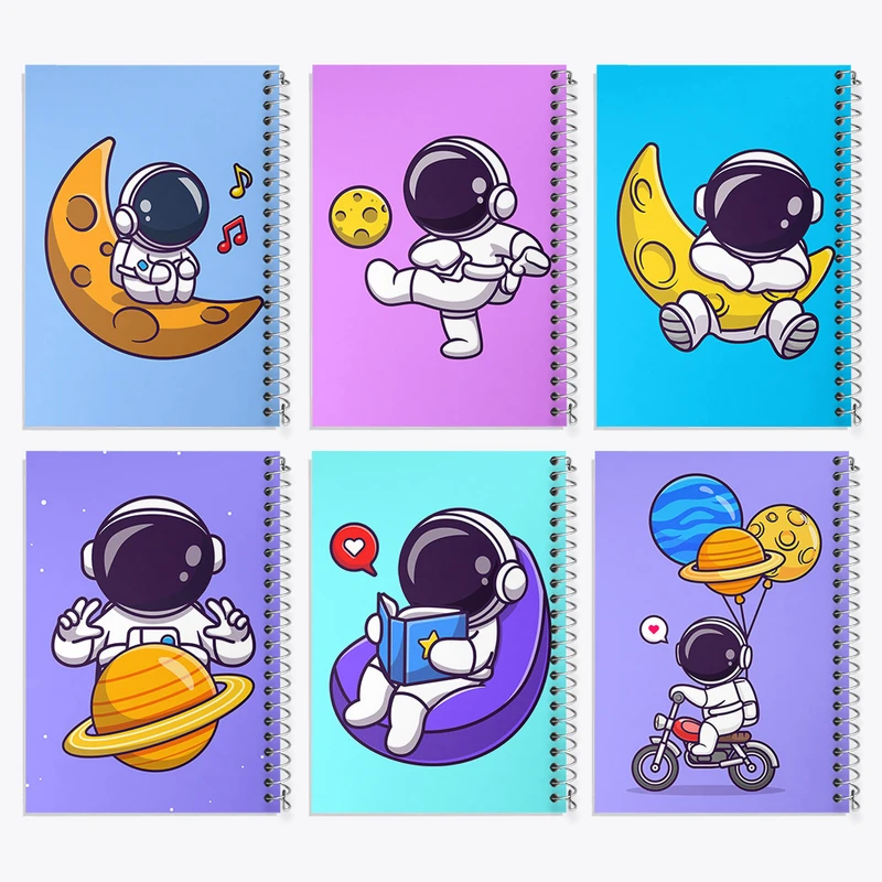 دفتر مشق 100 برگ خندالو طرح فضانورد کد 401 مجموعه 6 عددی
