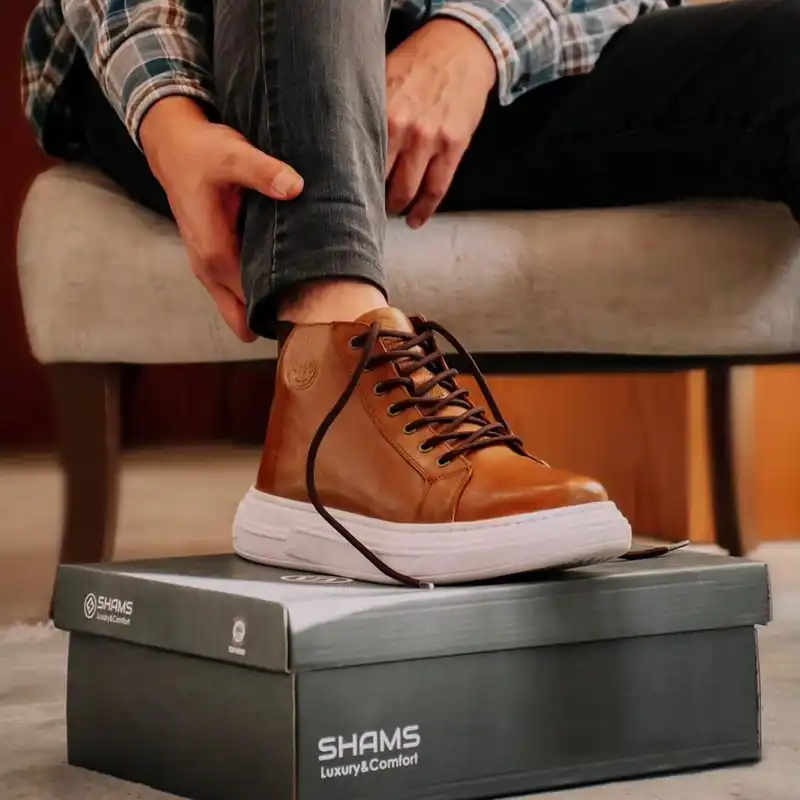 نیم بوت مردانه مدل چرم طبیعی کد Sh-p4 رنگ عسلی