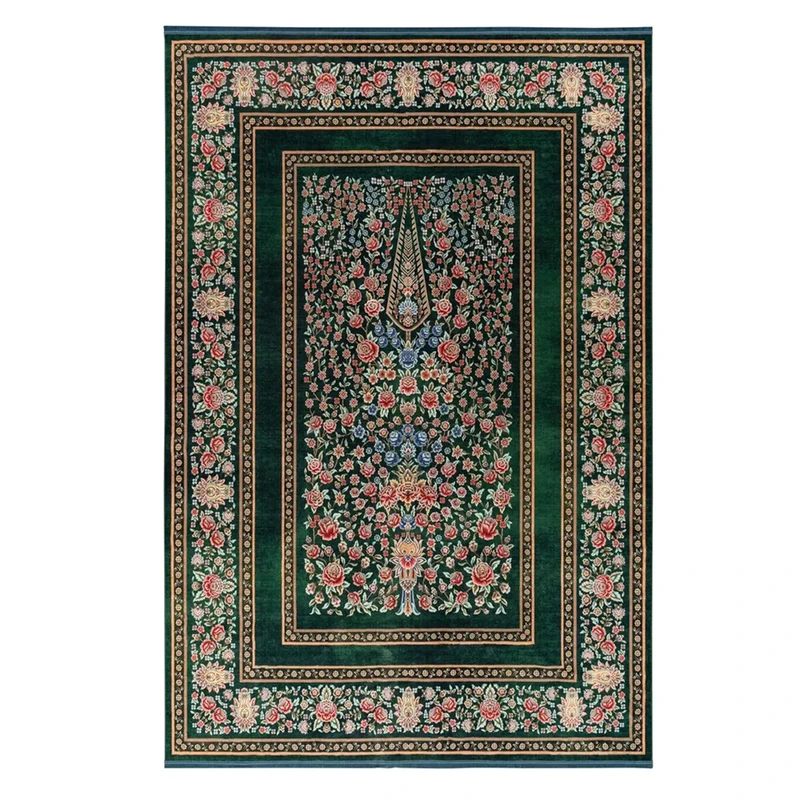 فرش ماشینی 1200 شانه محتشم زمینه سبز حاشیه سبز مدل 25CS0290
