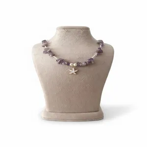 گردنبند دستساز زنانه مدل  سنگ آماتیست طرح ستاره دریایی