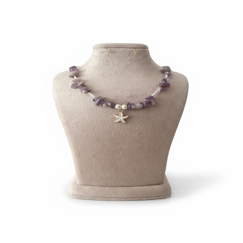 گردنبند دستساز زنانه مدل  سنگ آماتیست طرح ستاره دریایی