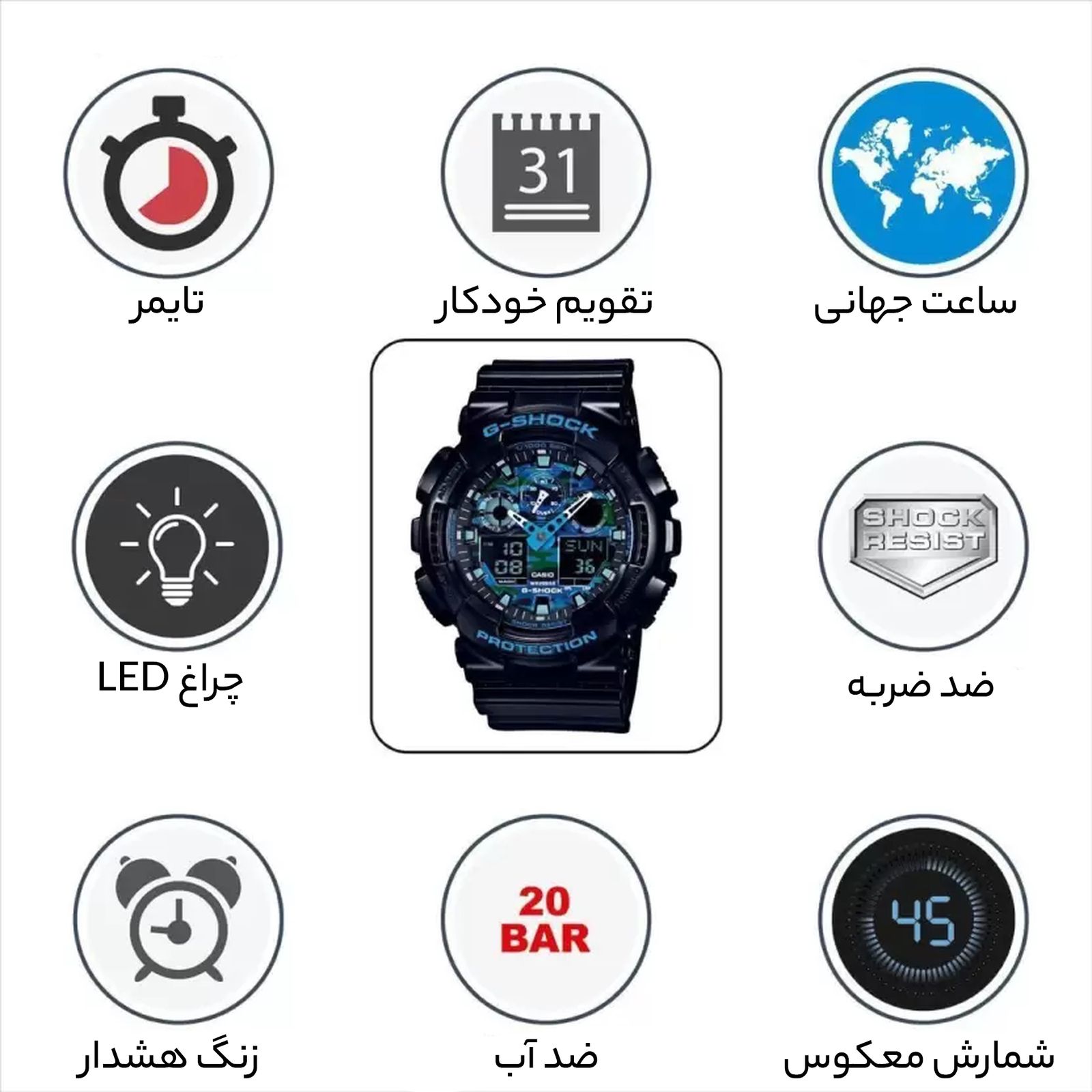 ساعت مچی عقربه ای مردانه کاسیو مدل GA-100CB-1ADR -  - 29