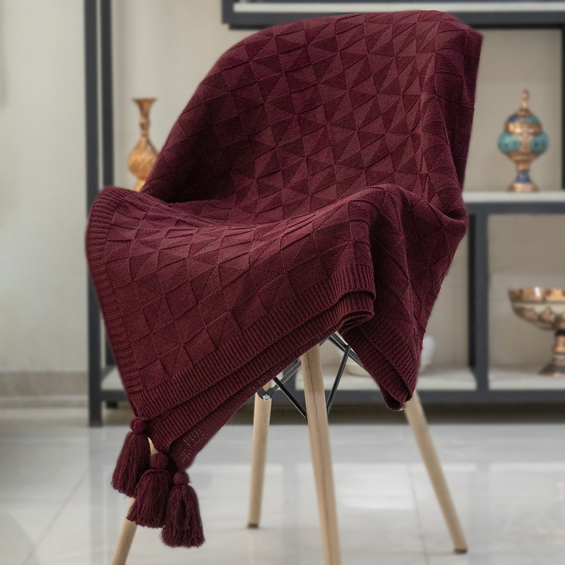 شال مبل و تخت مدل هندسی منگوله‌ دار سایز 140x200 سانتی متر