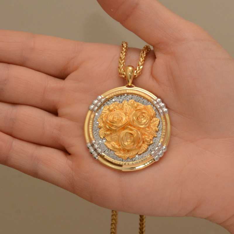 آویز گردنبند طلا 18 عیار زنانه طلای مستجابی مدل گل رز آوا کد 1