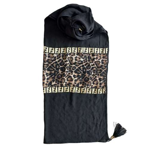 شال زنانه فندی مدل نخی پلنگی منگوله دار